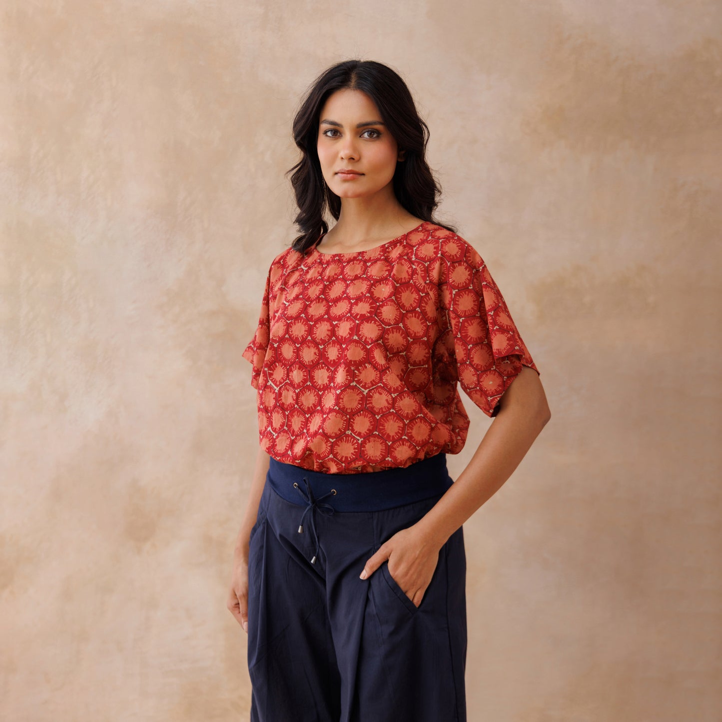 Boxy top - Red Block print