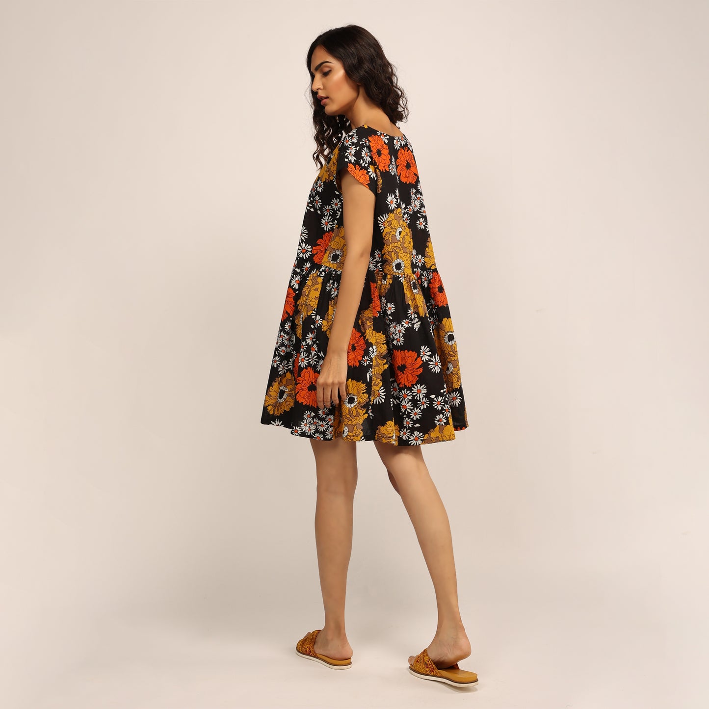 Swing Dress -mustard flowers