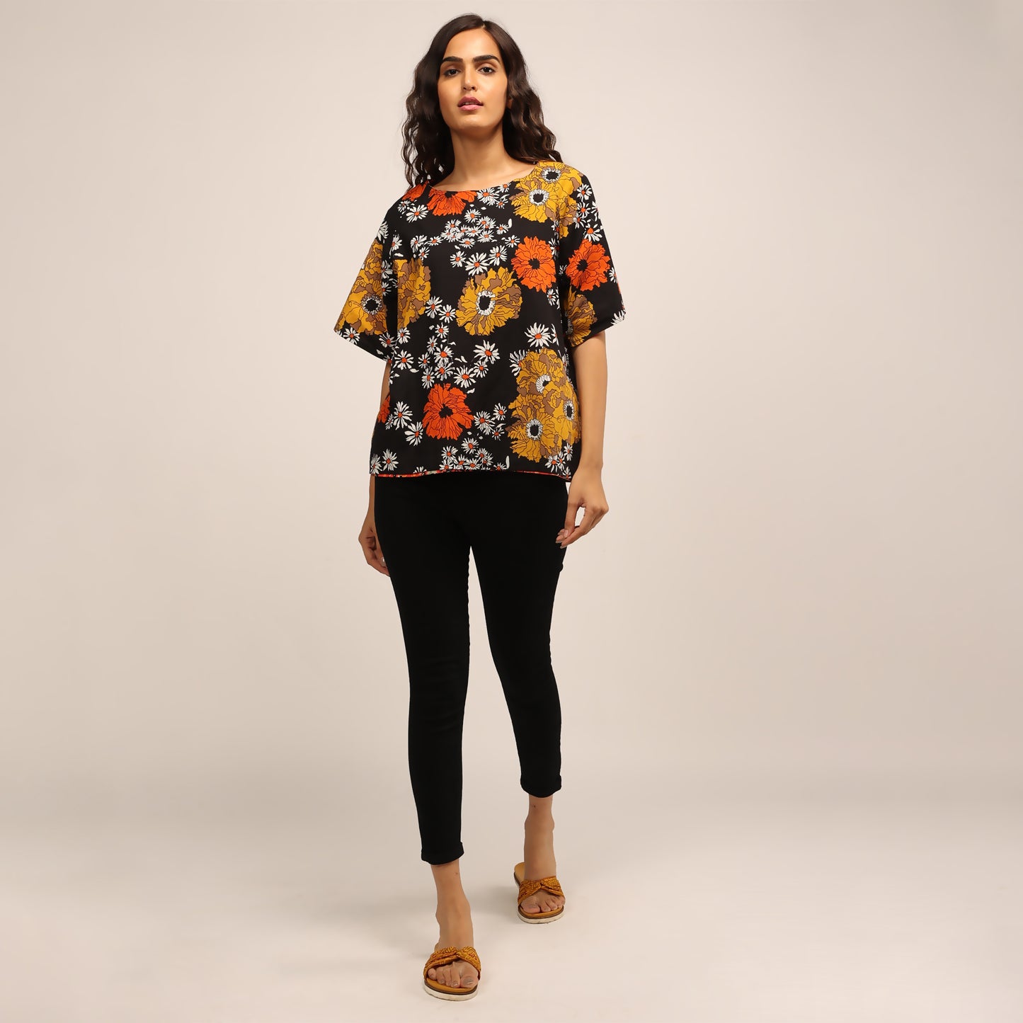 Reversible Top - Red/Vanilla & Mustard Flowers