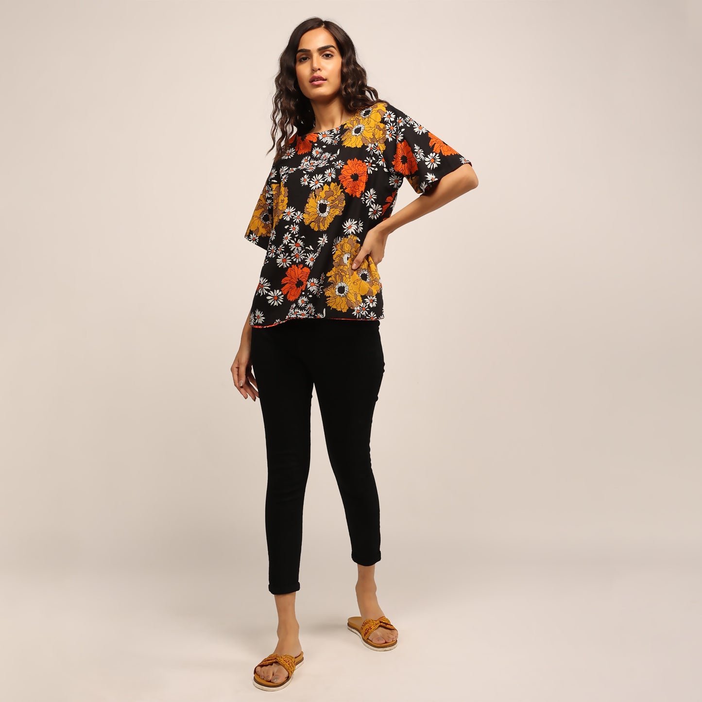 Reversible Top - Red/Vanilla & Mustard Flowers