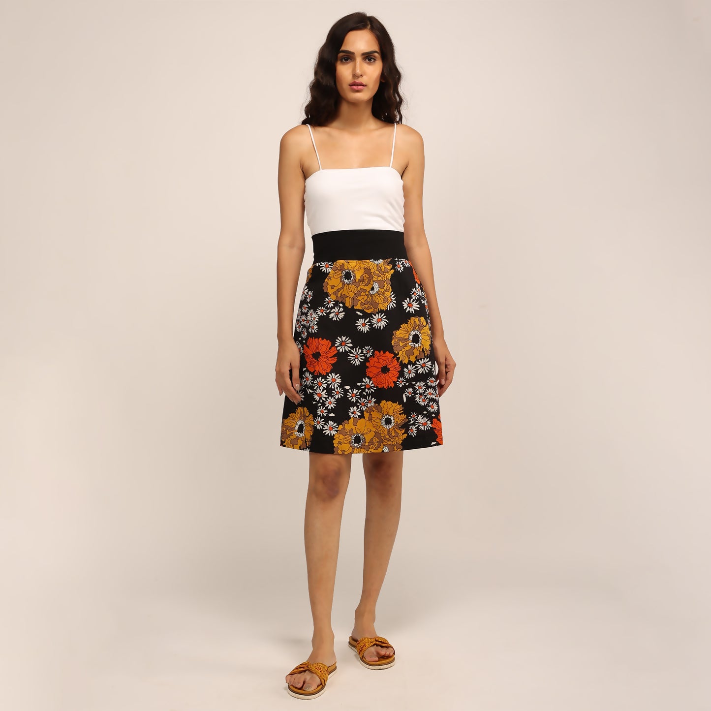 Reversible Skirt - Red/Vanilla & Mustard Flowers