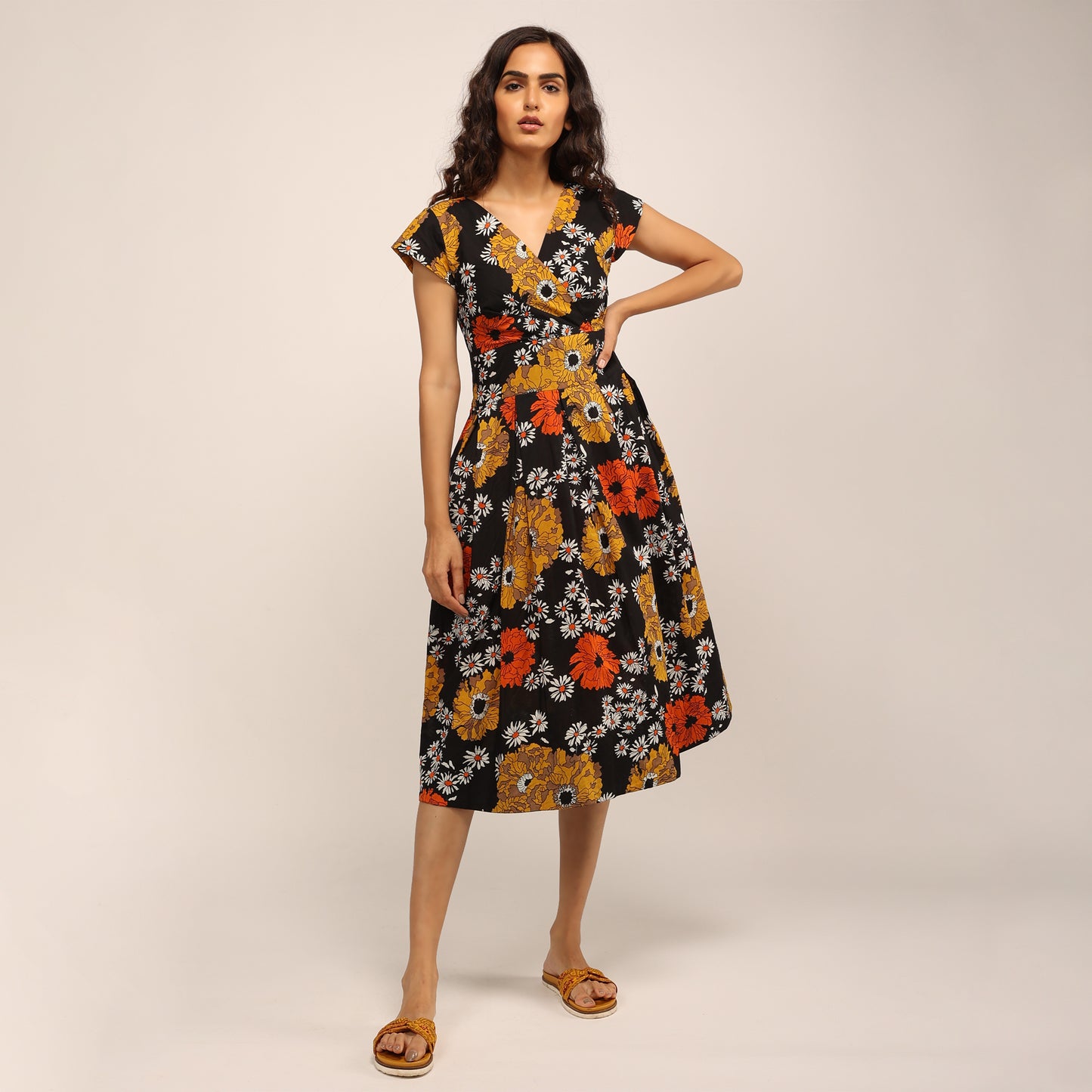 50's Dress -Mustard Flowers