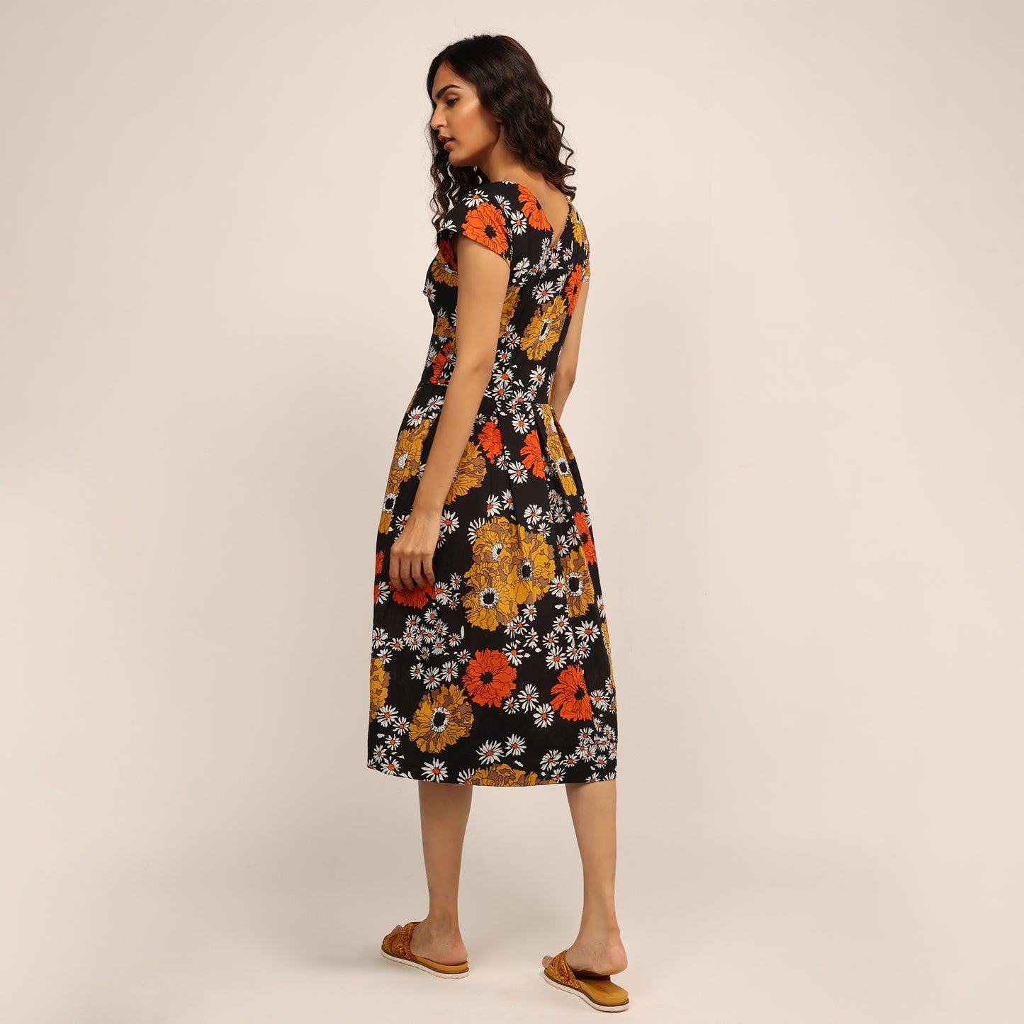 50's Dress -Mustard Flowers