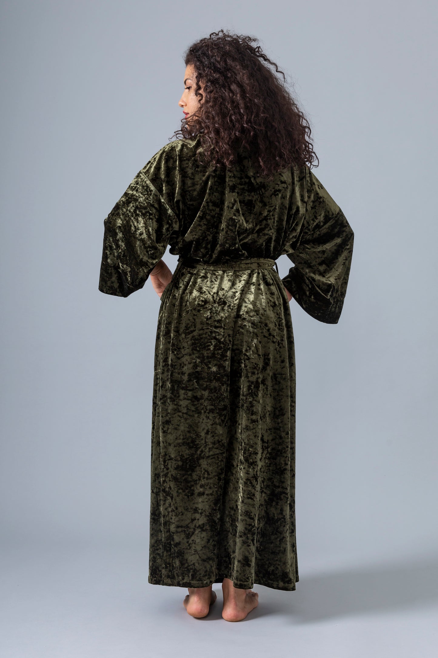 Velvet Kimono Bathrobe - Olive