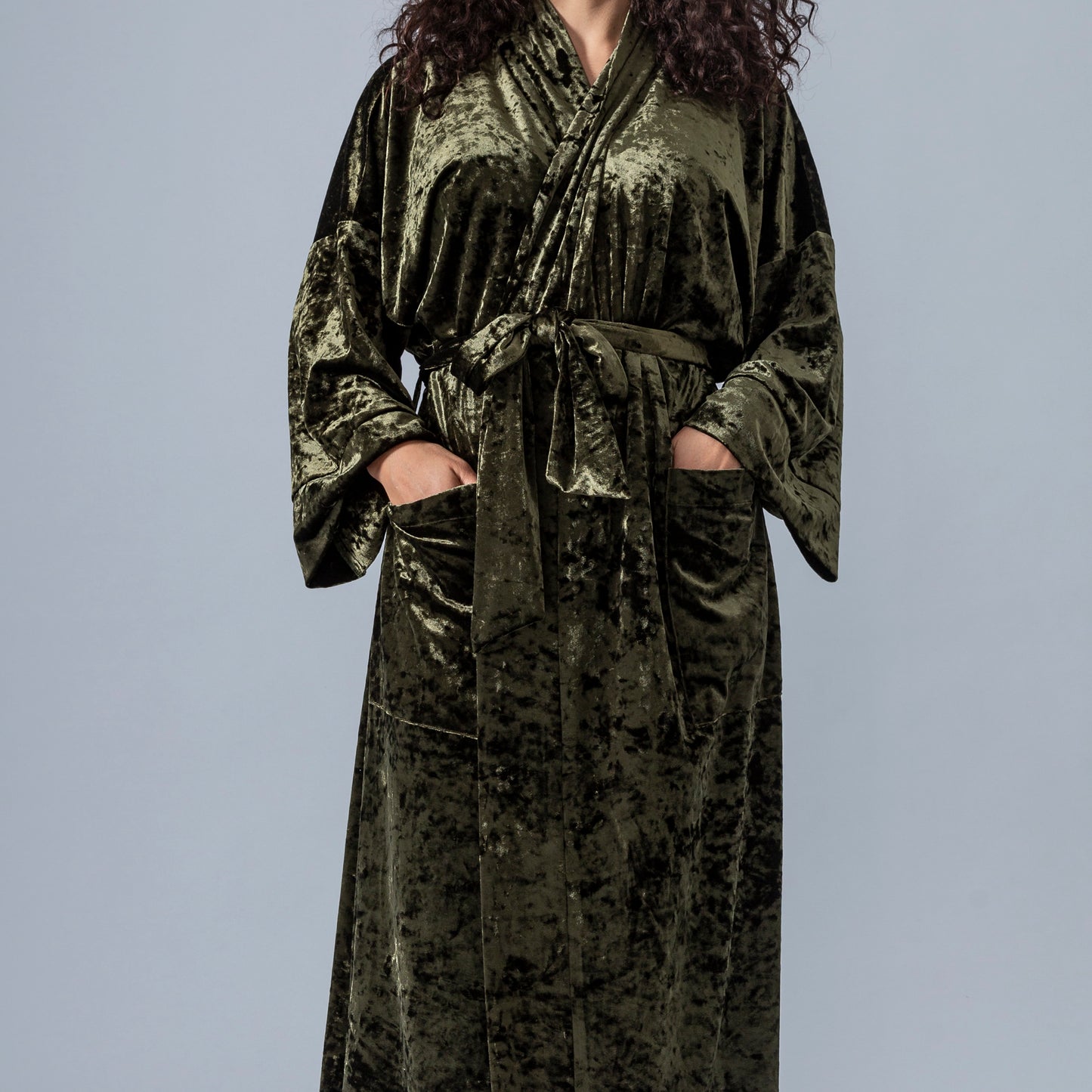 Velvet Kimono Bathrobe - Olive