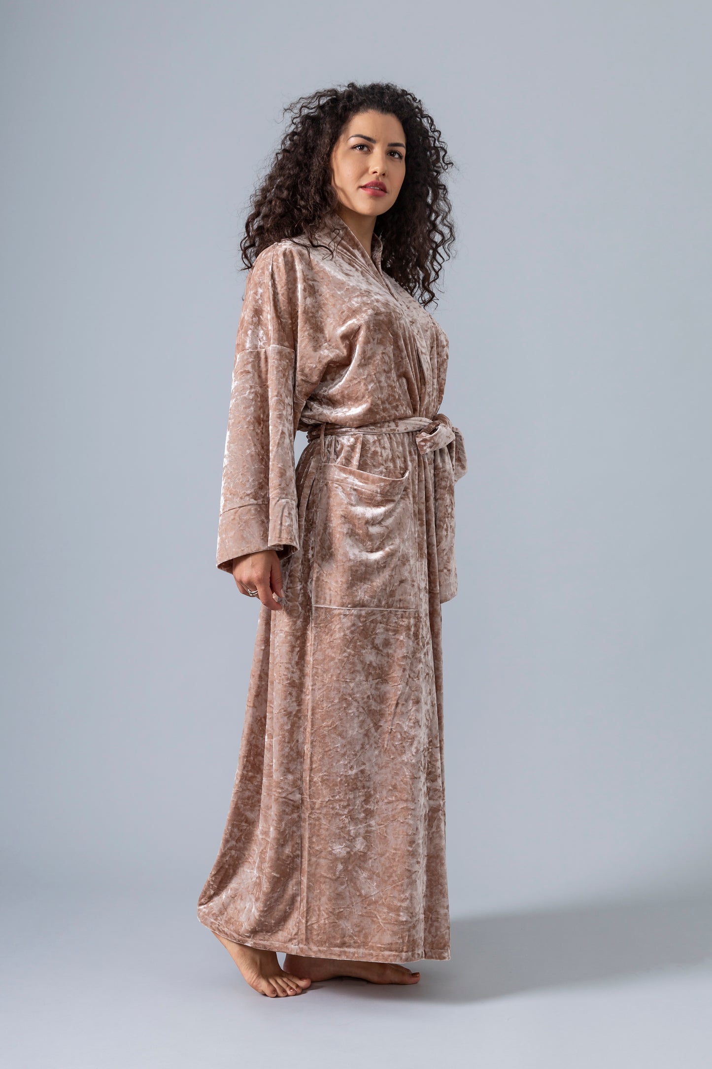 Velvet Kimono Bathrobe - Champagne