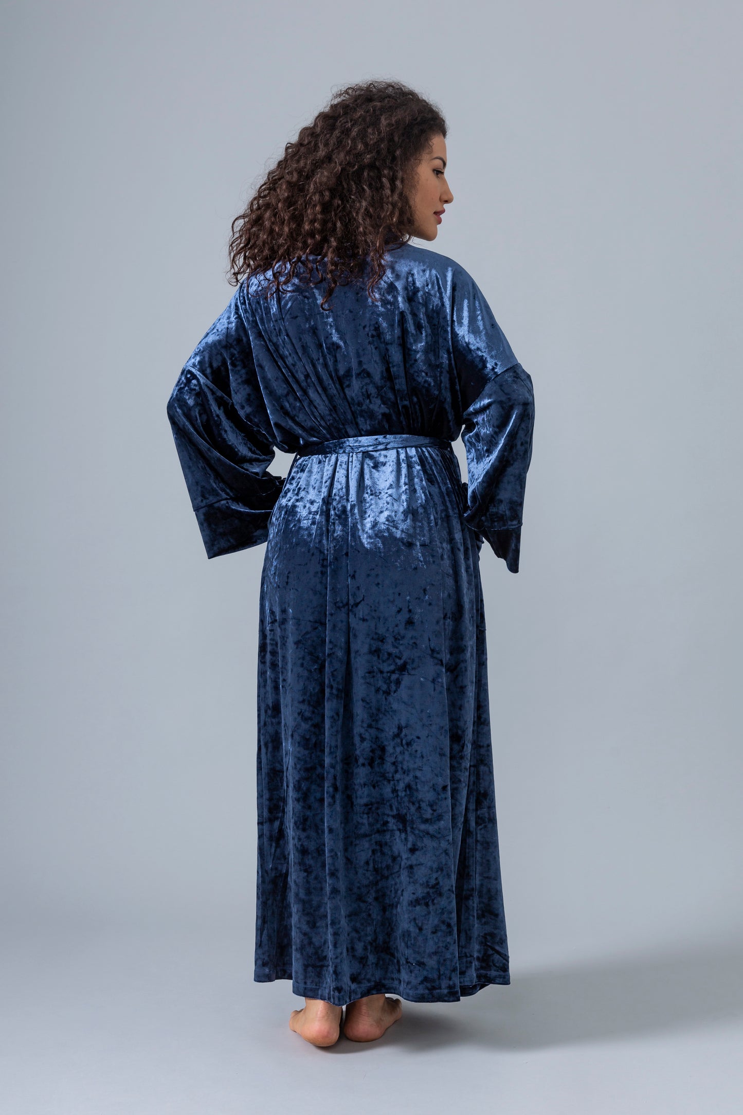 Velvet Kimono Bathrobe - Navy