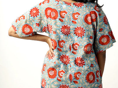 Reversible top - Ocean & Red Daisy