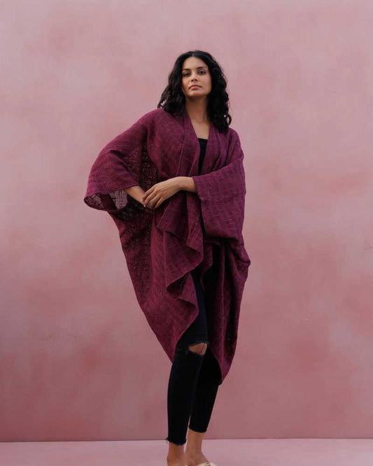 Hemp Cotton Kimono - Plum
