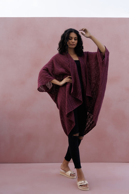 Hemp Cotton Kimono - Plum
