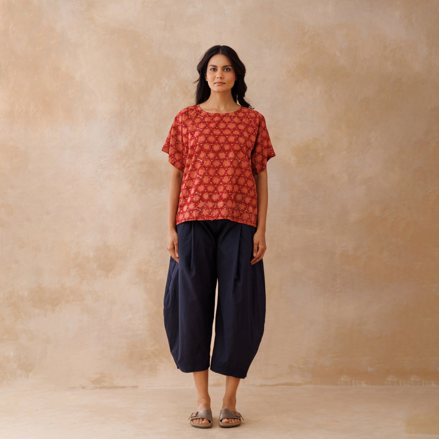 Boxy top - Red Block print