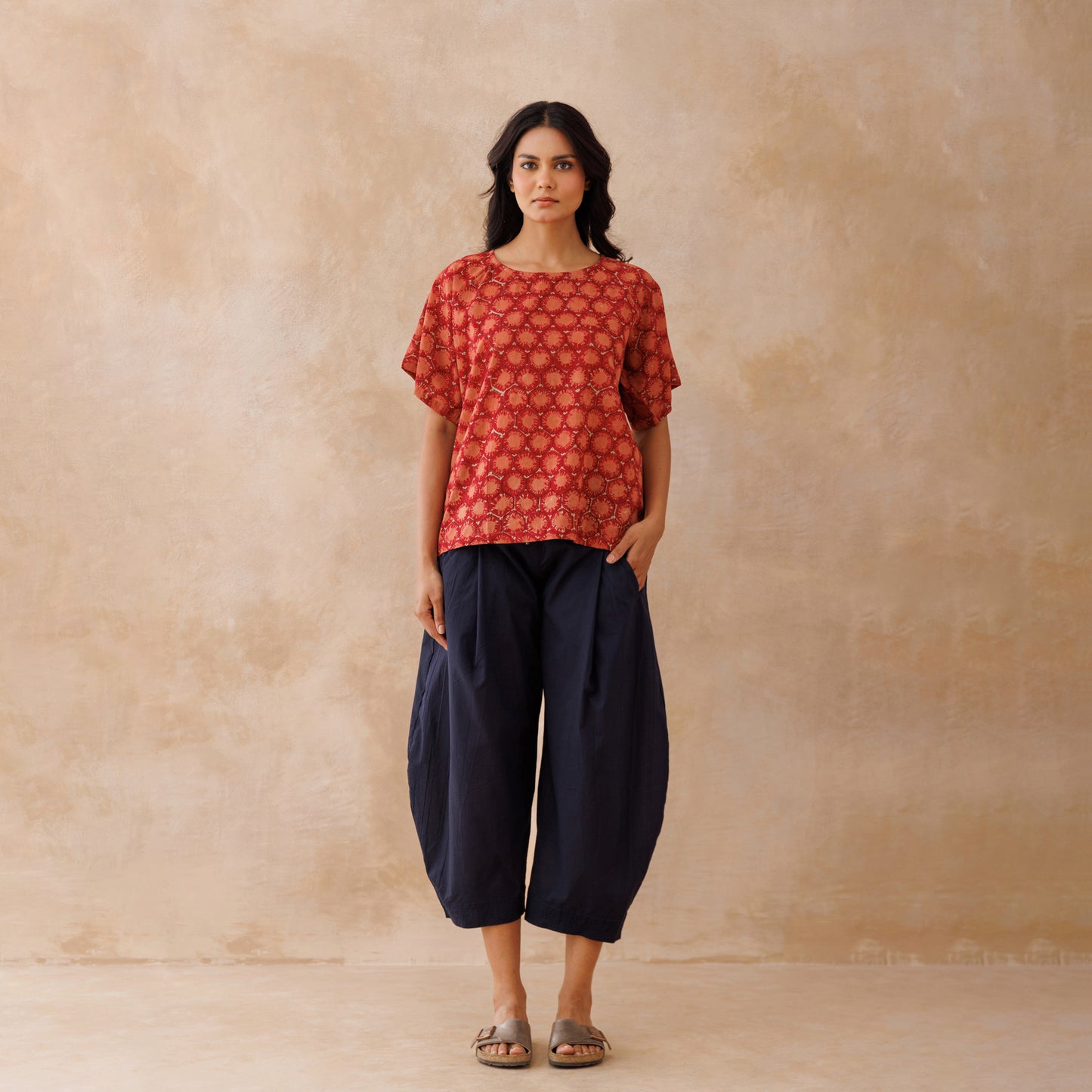 Boxy top - Red Block print