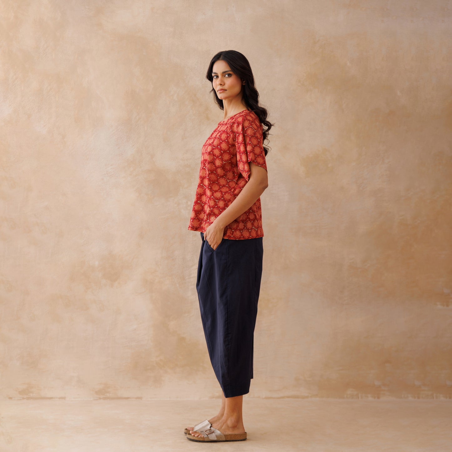 Boxy top - Red Block print