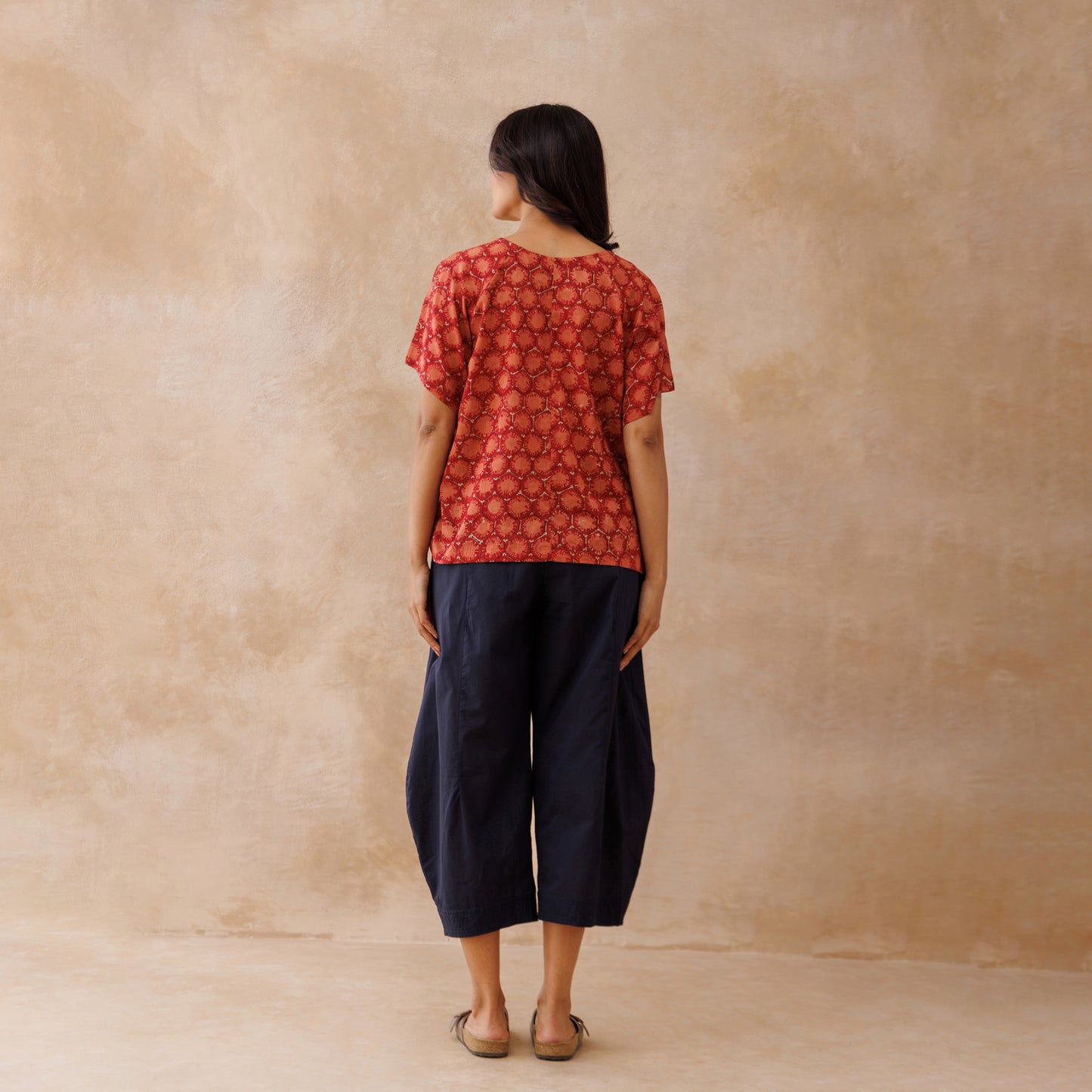 Boxy top - Red Block print