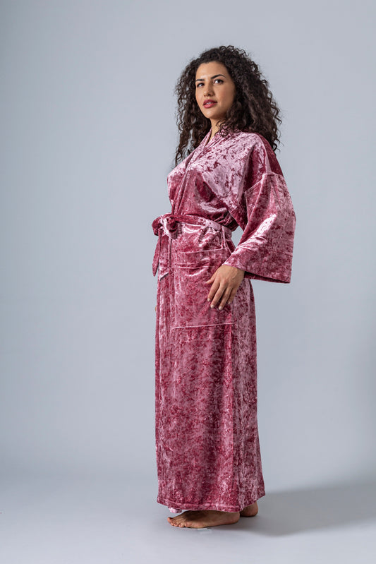 Velvet Kimono Bathrobe - Blush