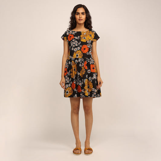 Swing Dress -mustard flowers