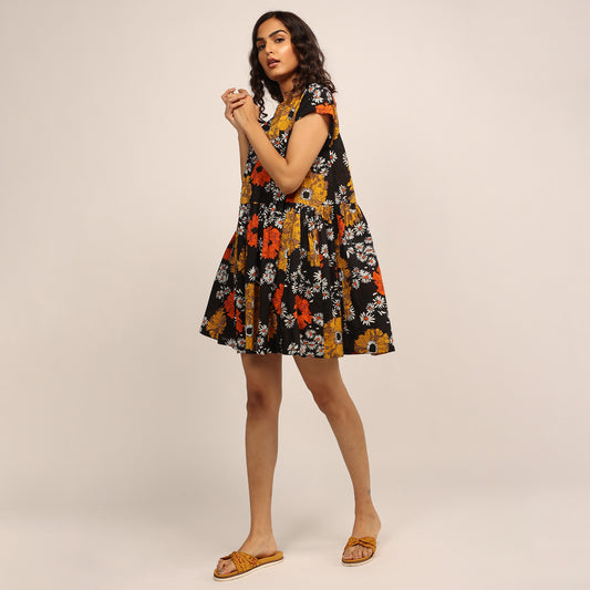 Swing Dress -mustard flowers