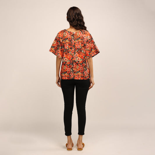 Reversible Top - Red/Vanilla & Mustard Flowers