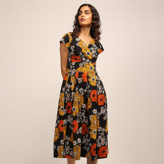 50's Dress -Mustard Flowers