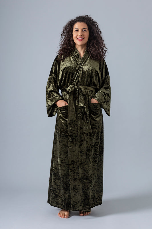 Velvet Kimono Bathrobe - Olive