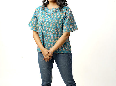 Reversible top - Ocean & Red Daisy